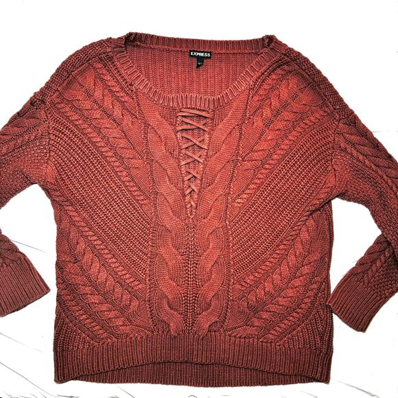 Express Braided Chunky Knit Mauve Rose Sweater - Women's Small - High-Low Hem - Picture 2 of 8